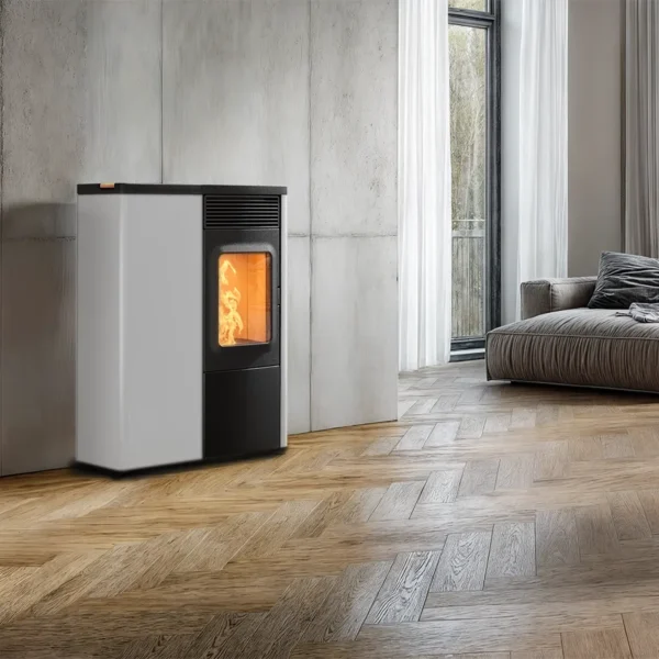 Poêle à granulés Nobis N70 Slim blanc en situation